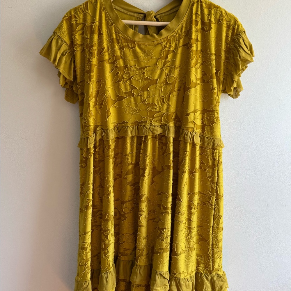 Anthropologie NWT Gold Smocked Sundress with Flutter Sleeves